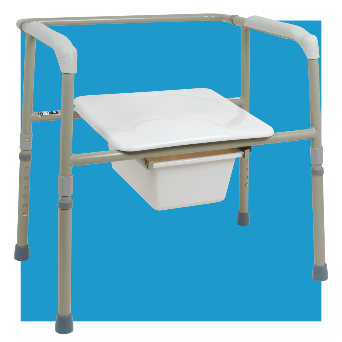 A bariatric commode on a blue background