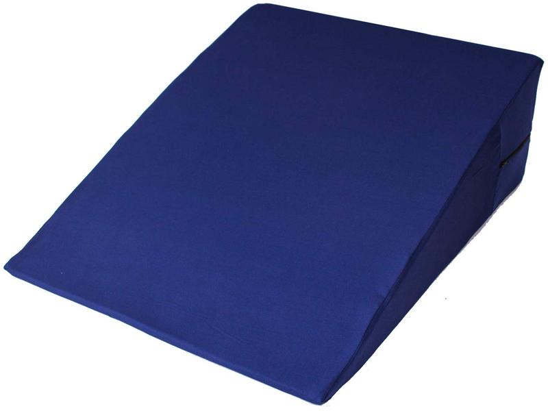 A blue wedge pillow