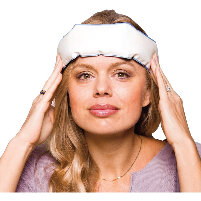 A woman with a headache band over her forehead