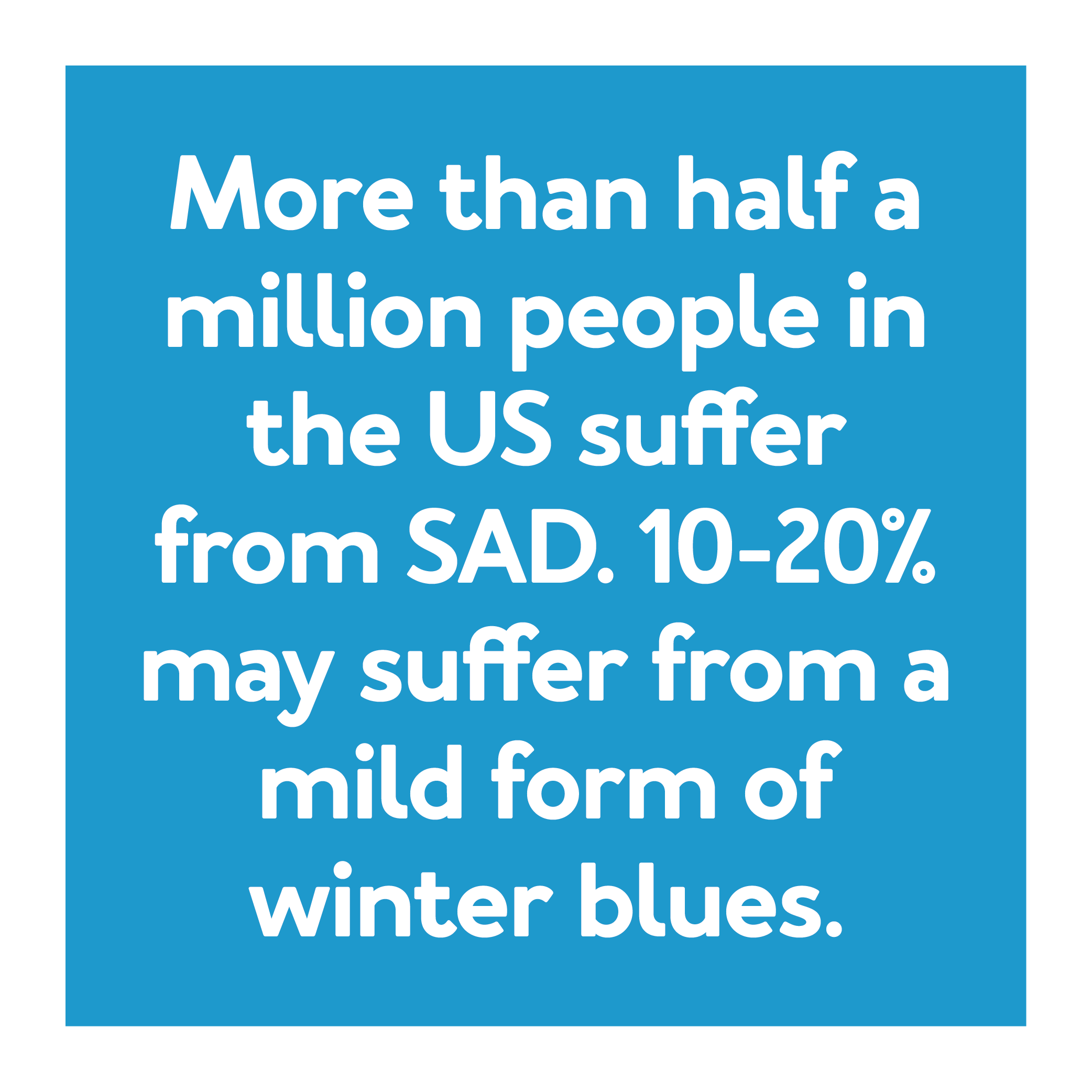 More than half a million people in the U.S. suffer from SAD. 10-20% may suffer from a mild form of winter blues 
