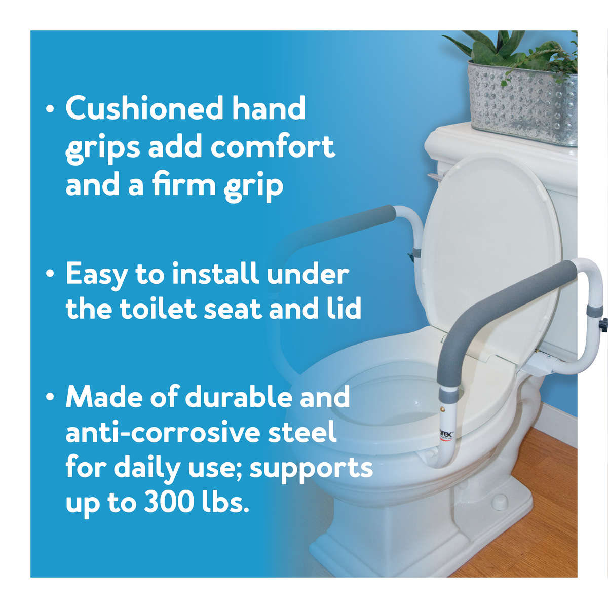 An image of the Carex Support Rail with details showing its cushioned hand grip, further details are provided below