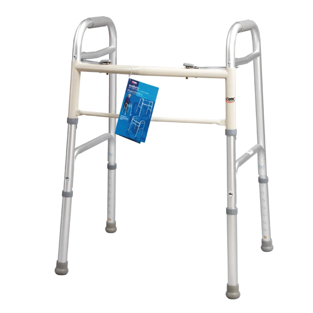 A gray dual button walker with a white crossbar