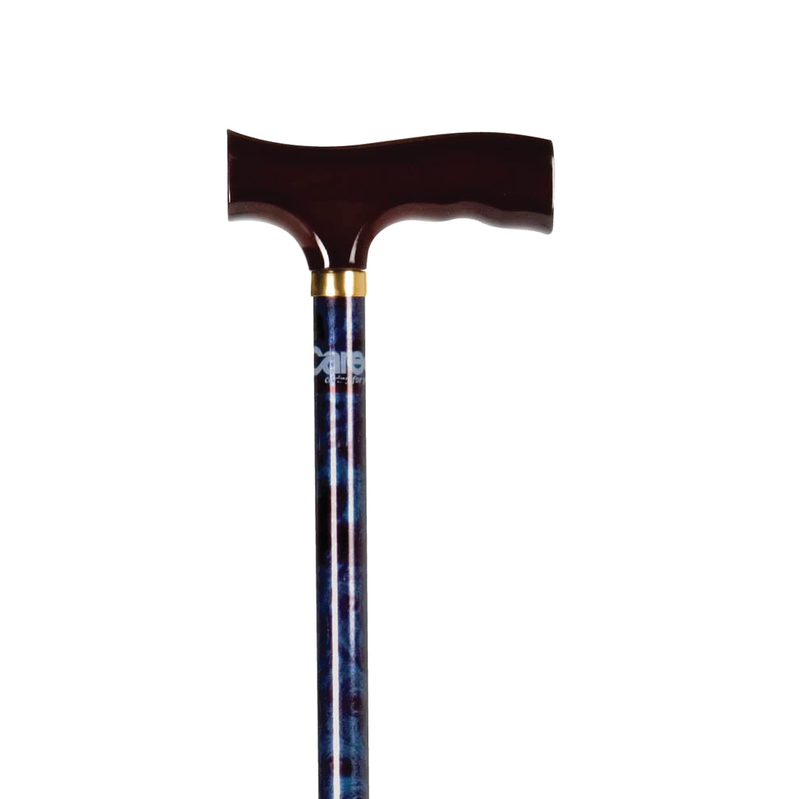 The top of a derby handle cane with a wood handle