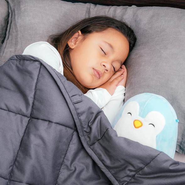 A little girl sleeping with the Bed Buddy Weighted Blanket