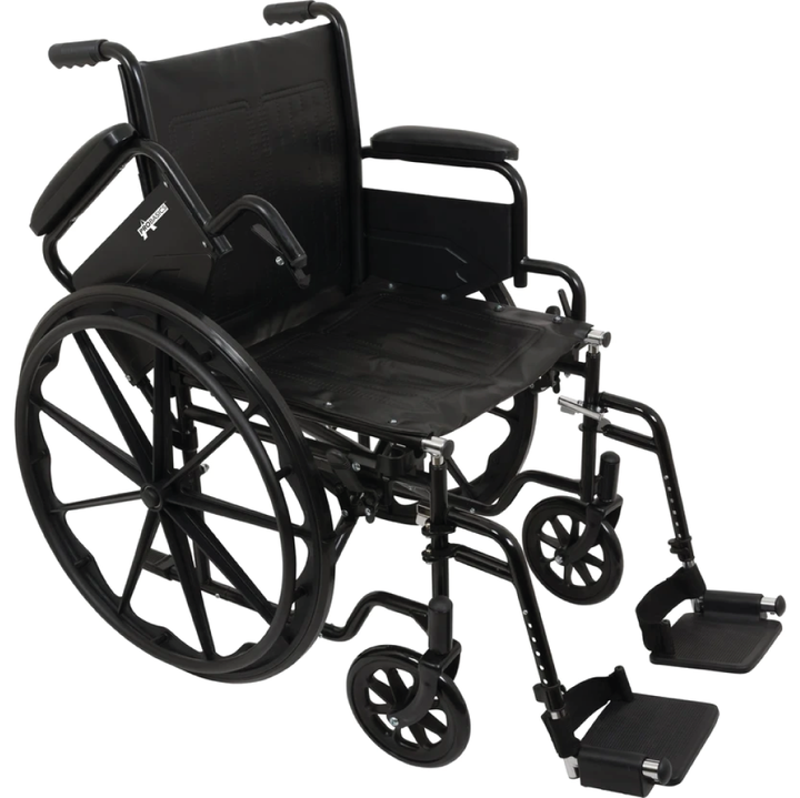 The ProBasics K1 wheelchair on a white background with its armrest up.