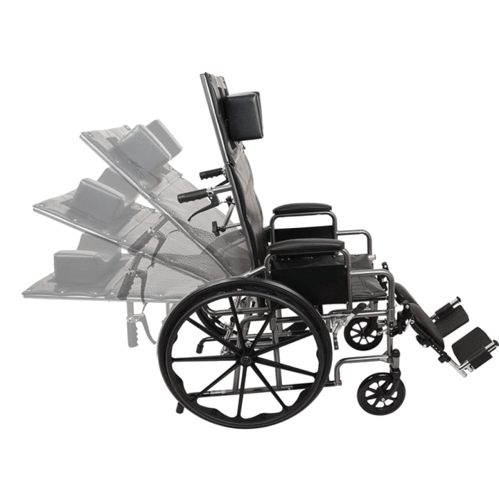 A side view of the ProBasics Reclining Wheelchair on a white background