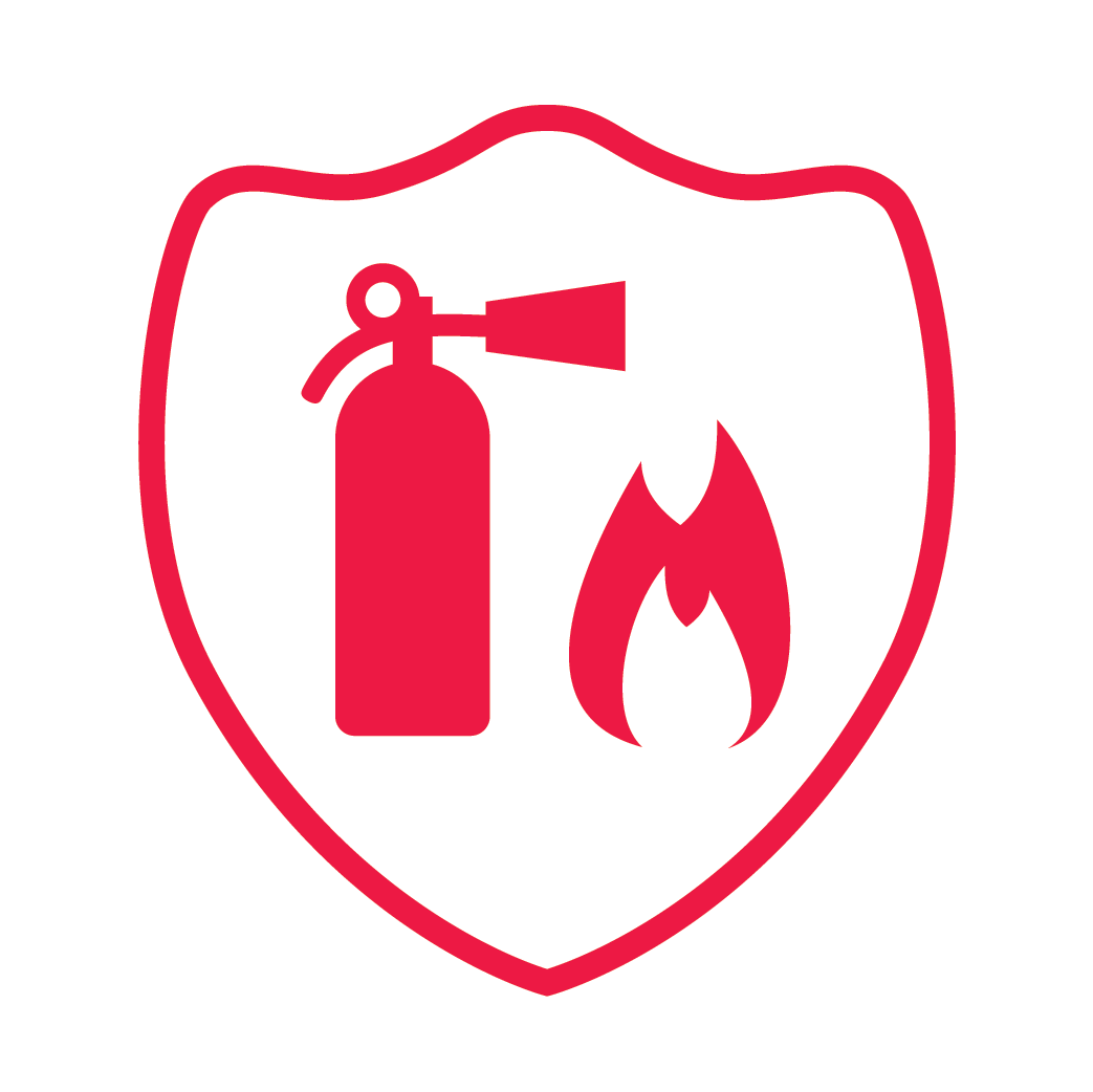A fire icon with a red shield
