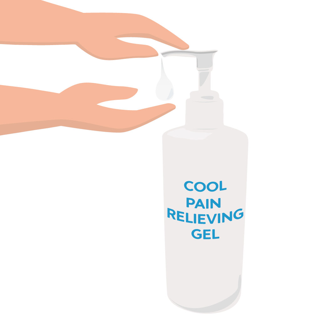 A graphic of a person using pain relief gel