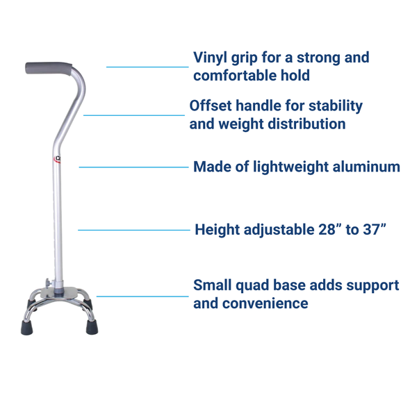 Carex Offset Quad Cane Small Base - Height Adjustable 28-37