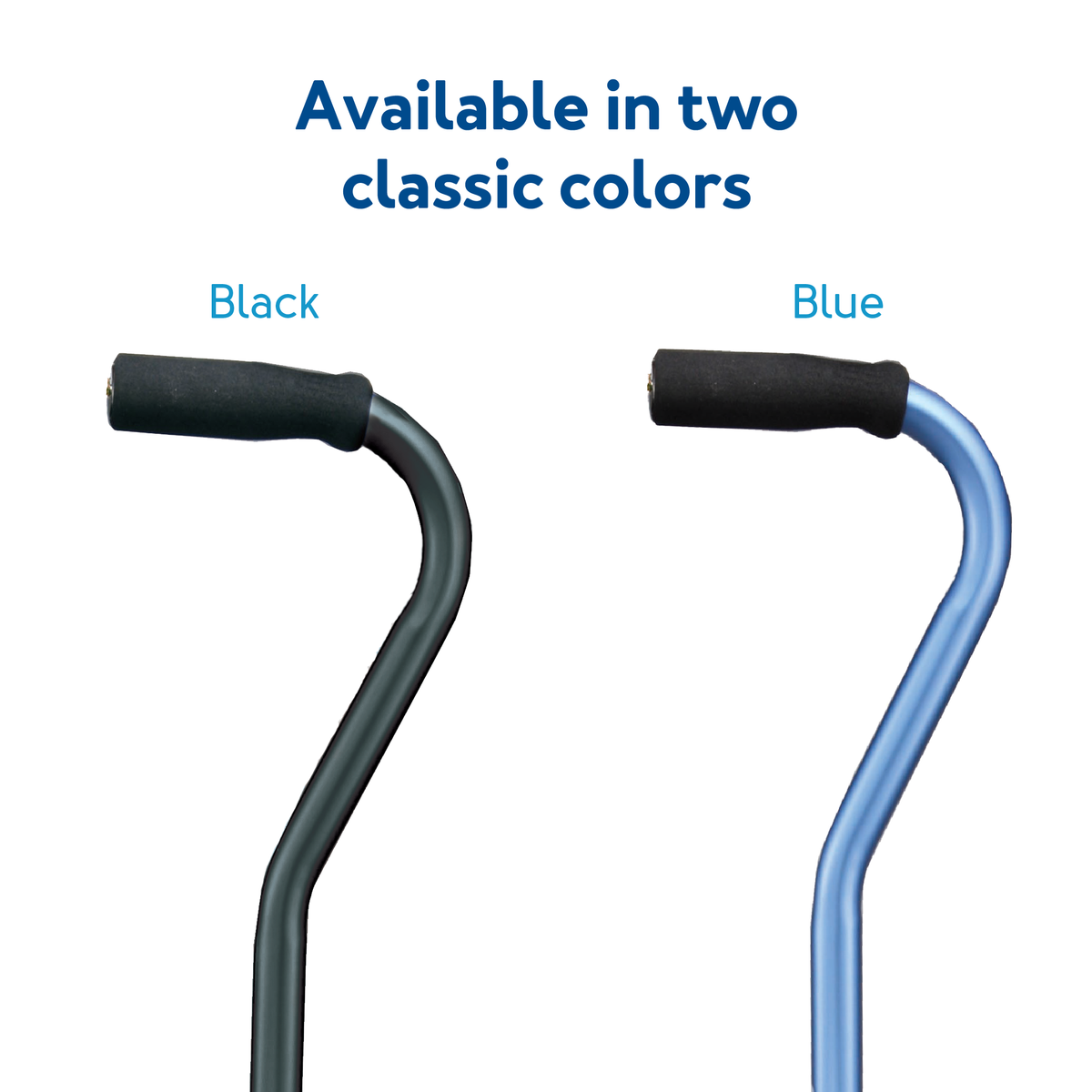 Carex Small Base Designer Quad Cane in blue and black.Text Available in two classic colors