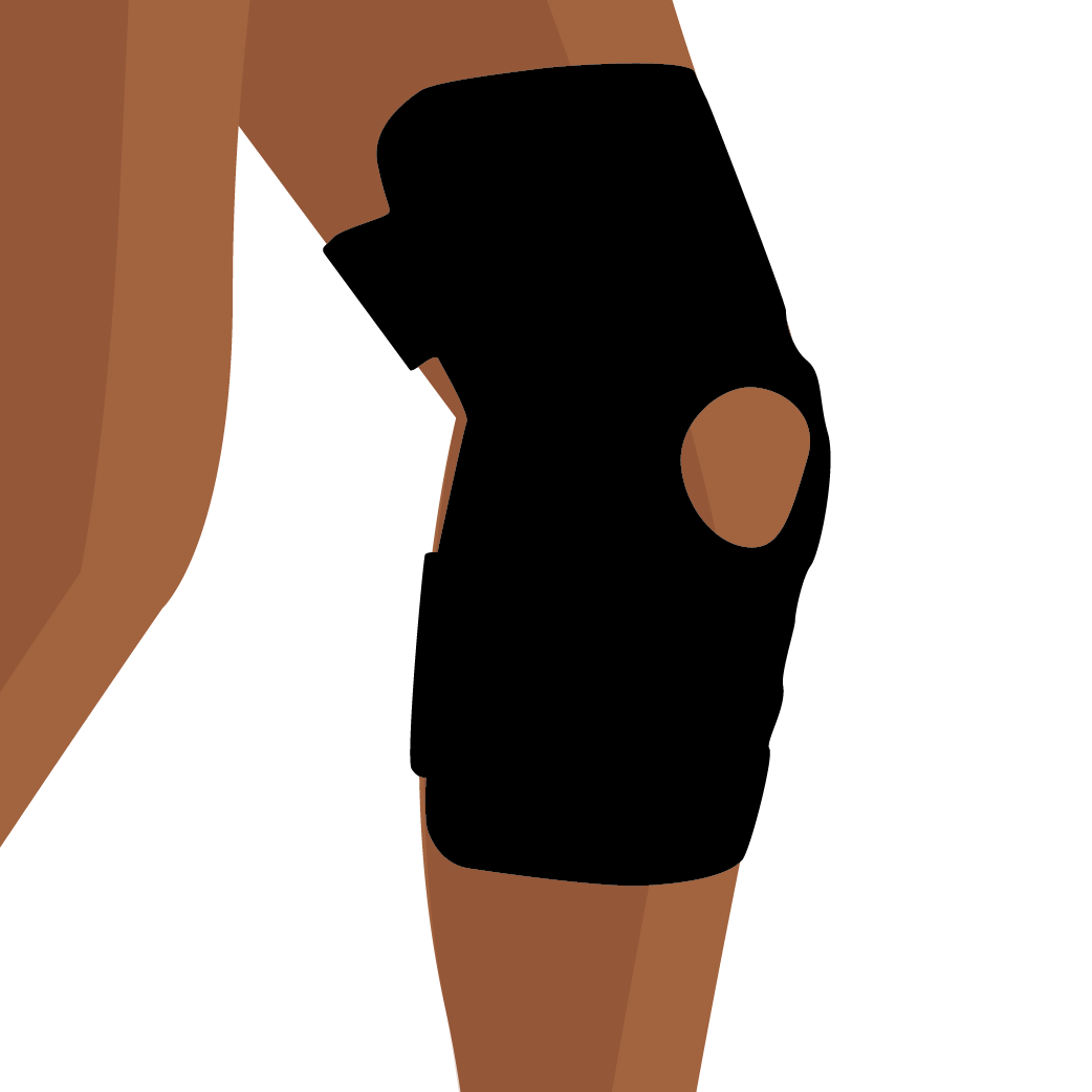 A graphic of a knee with a knee brace on