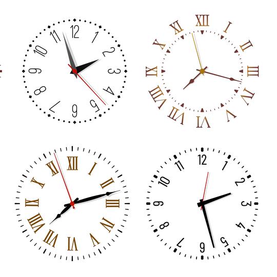 Various clock graphics on different times