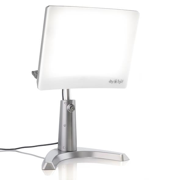 A gray therapy lamp with a large screen
