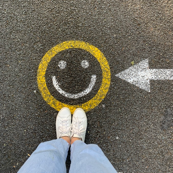 Concrete with paint in the shape of a smiling face