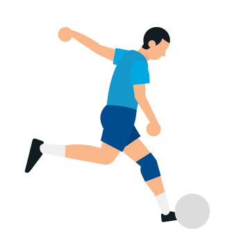 A graphic of a soccer player kicking a ball