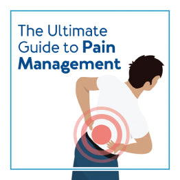 A graphic of a person bent over holding their back with red to show pain. Text The Ultimate Guide to Pain Management