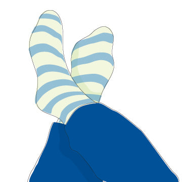 A cartoon pair of feet with socks on