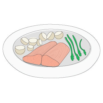 Cartoon salmon on a plate