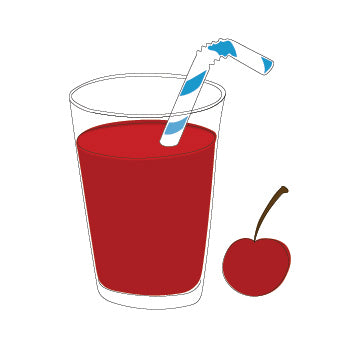 A cartoon glass of cherry juice with a cherry