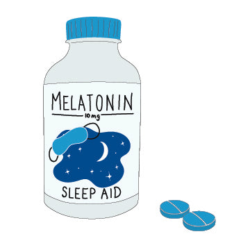 A cartoon of a bottle of melatonin