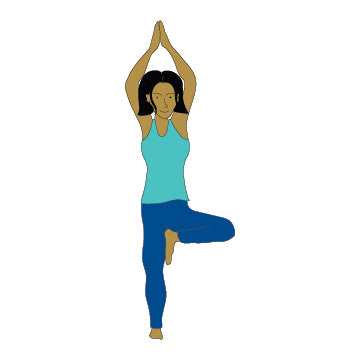 A cartoon woman doing yoga