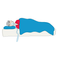 A graphic of a man sleeping on his side with a CPAP mask on
