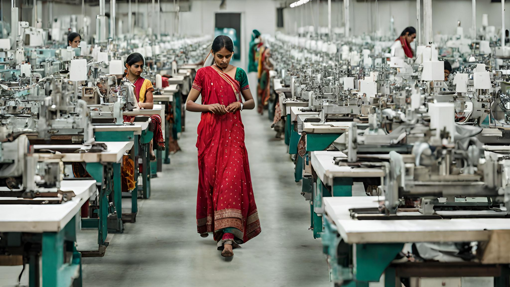 A mother walks through the fast fashion factory