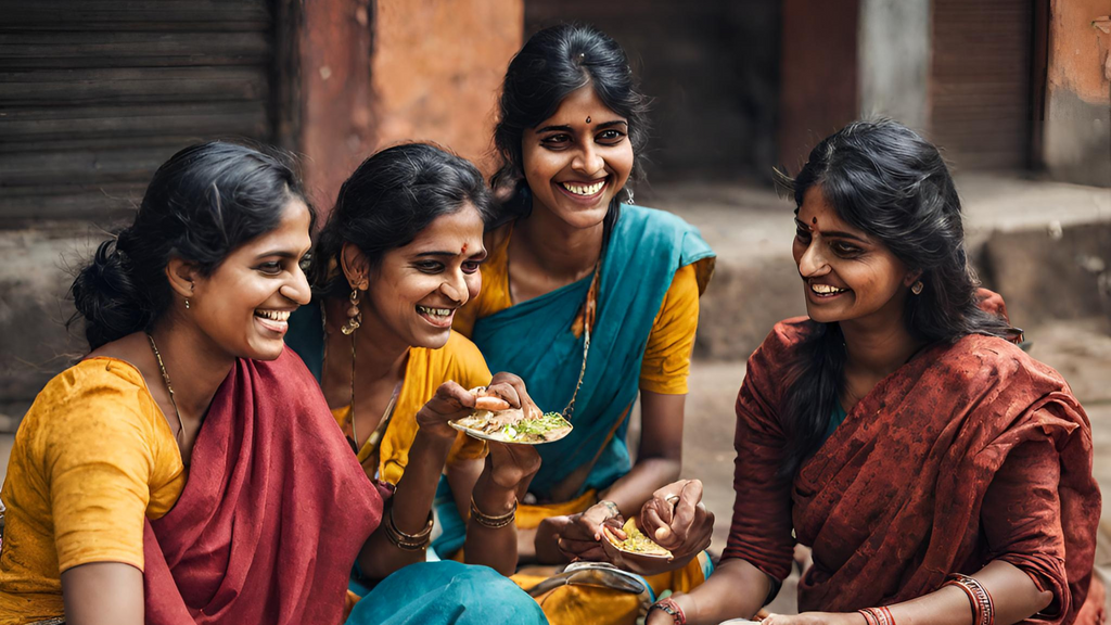 Indian gather on a lunch break outside of their Fair Trade workshop