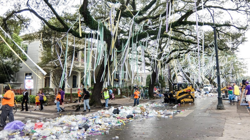 Mardi Gras trash fills the streets of New Orleans