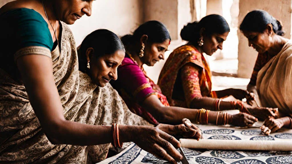 Fair Trade workers labor over a block print design