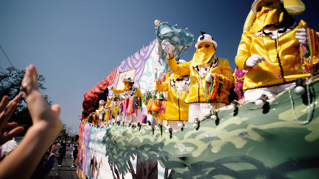 A Mardi Gras float rolls through New Orleans