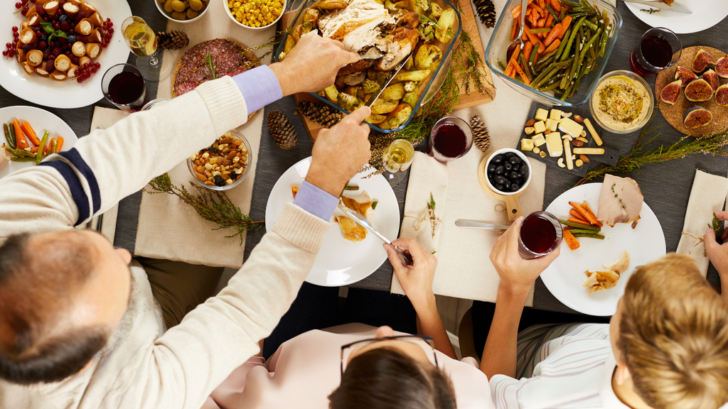 Friends gather for a holiday meal