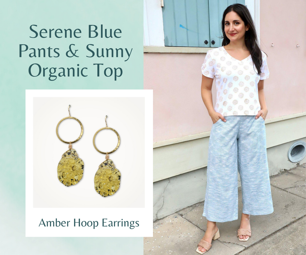 Serene blue pants and sunny organic top