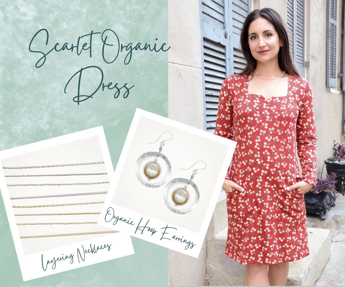 Winter floral dress + pearl earrings and layering necklaces