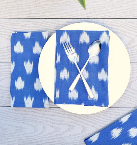 Blue and white cloth napkins