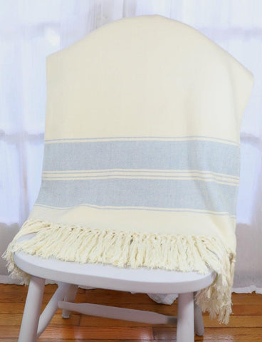 Throw blanket with blue stripes