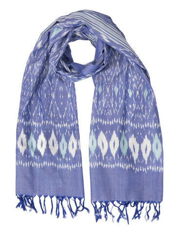 Shades of denim and blue ikat print scarf