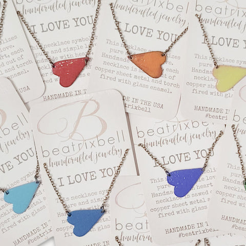 Beatrix Bell colored heart jewelry