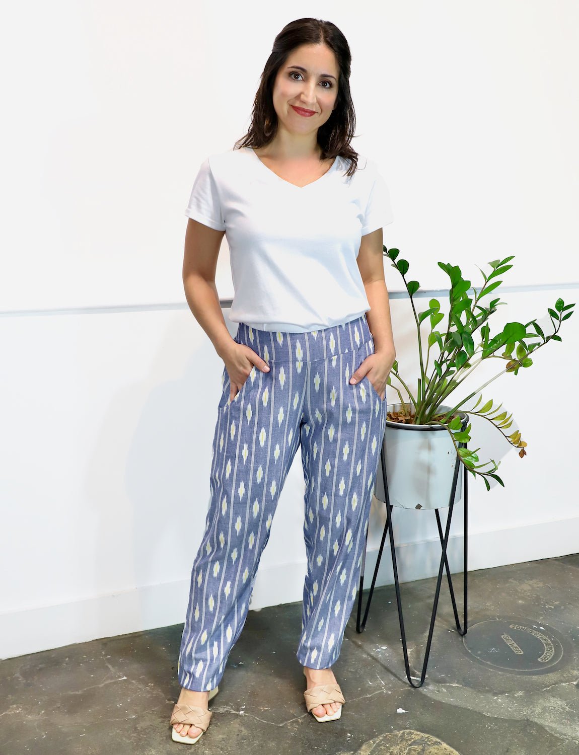 Pinstripe Blue and White Fair Trade Narrow Leg Pants– Passion Lilie