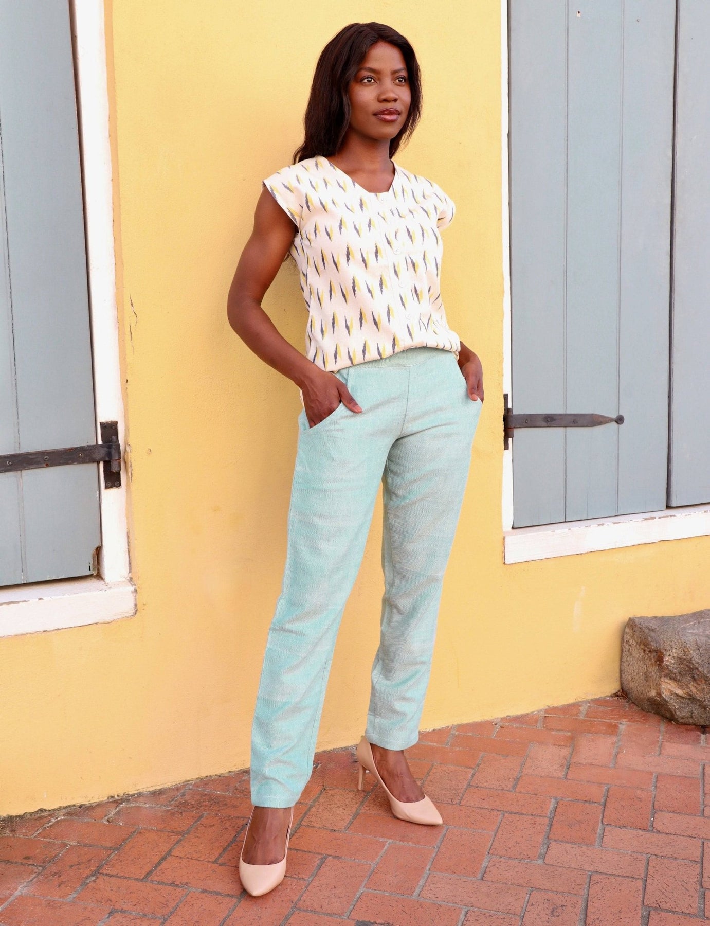 Pinstripe Blue and White Fair Trade Narrow Leg Pants– Passion Lilie