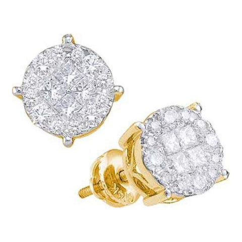 14kt Yellow Gold 1 00 Ctw Round And Princess Diamond Earrings