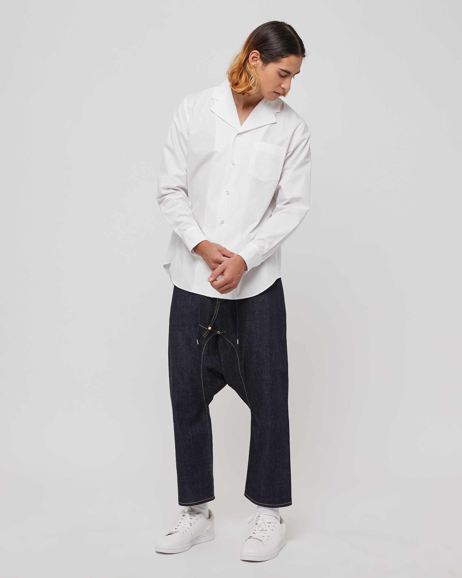 Box Pleat Button Up Shirt in White