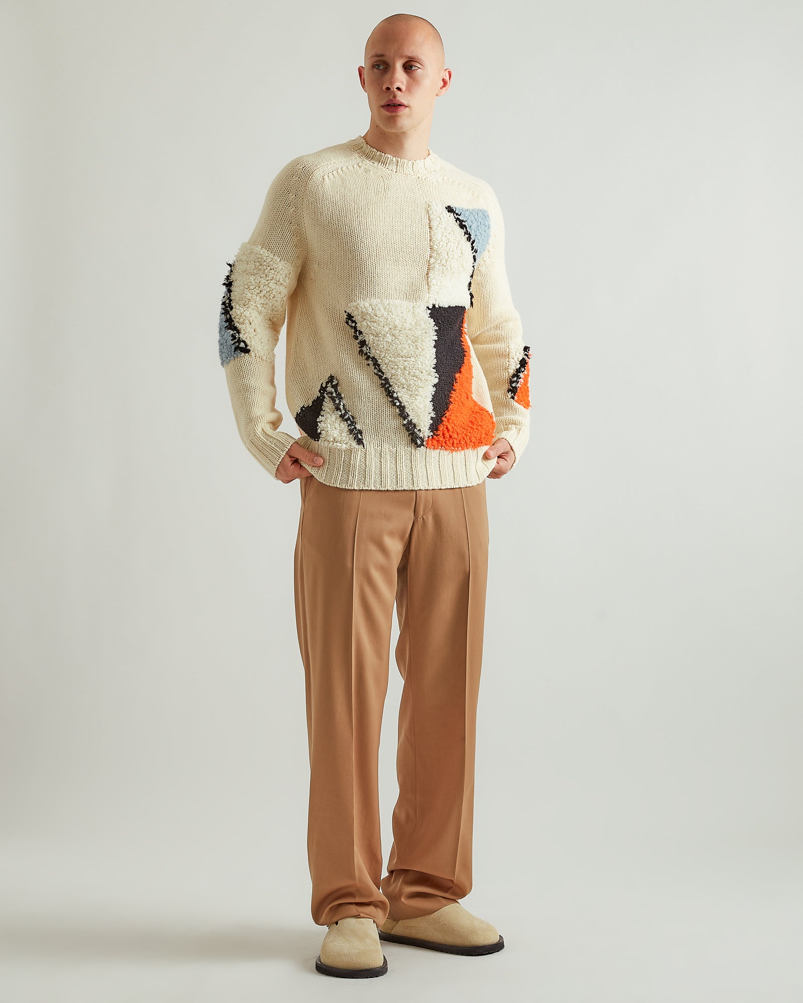 Jil Sander Wool Jacquard Sweater in Off White