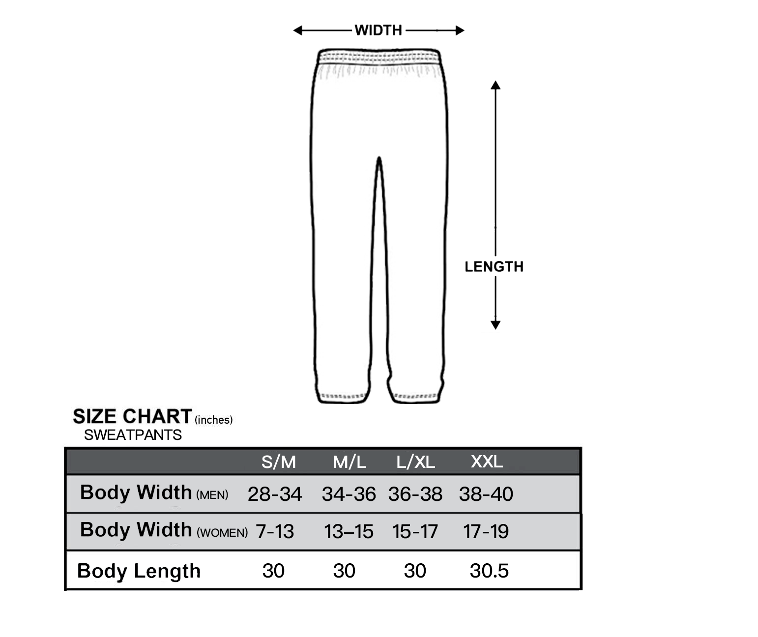 Sweat Pant Size Chart