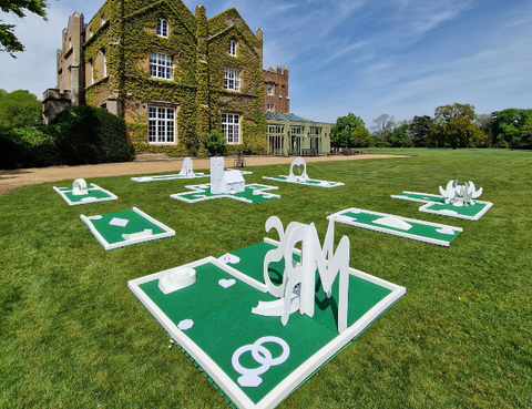 white wedding crazy golf hire