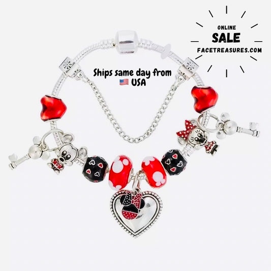 Lilo and Stitch “Party Hardy” 925 Silver Charm Bracelet w/ 9 Sapphire Embellished Charms