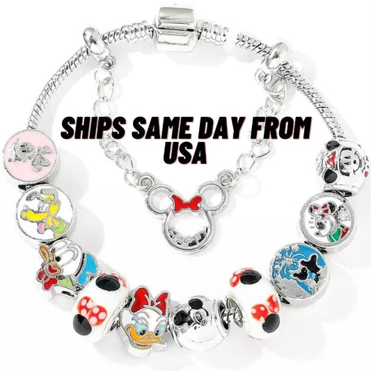 Lilo and Stitch “Party Hardy” 925 Silver Charm Bracelet w/ 9 Sapphire Embellished Charms