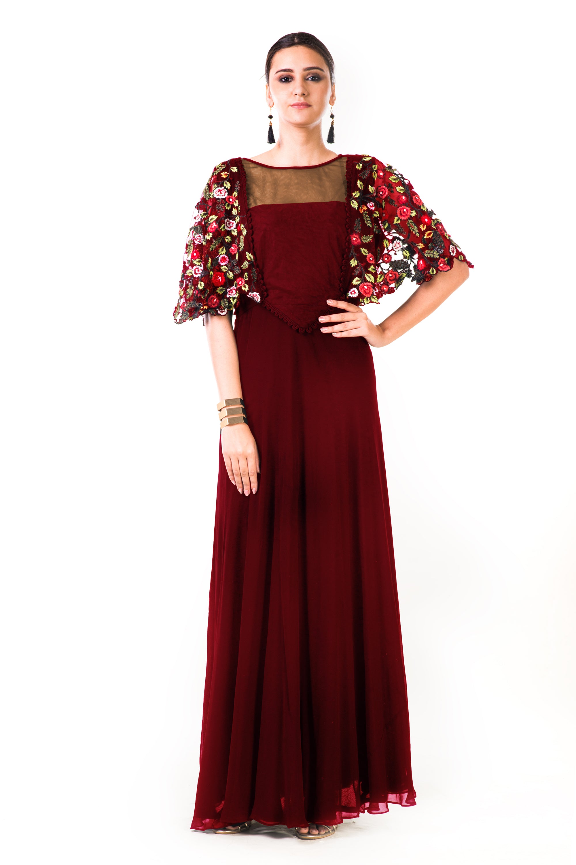 maroon cape dress