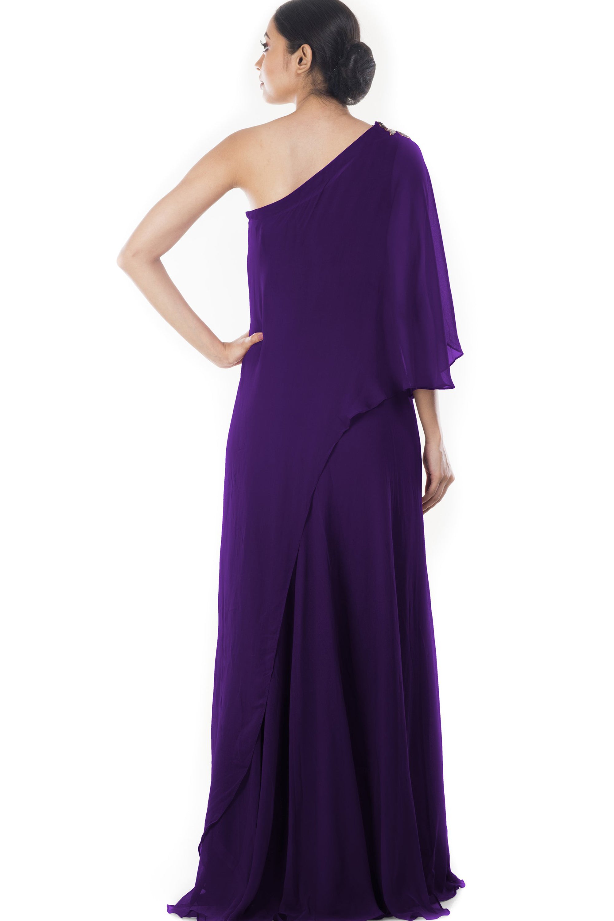 purple cape dress