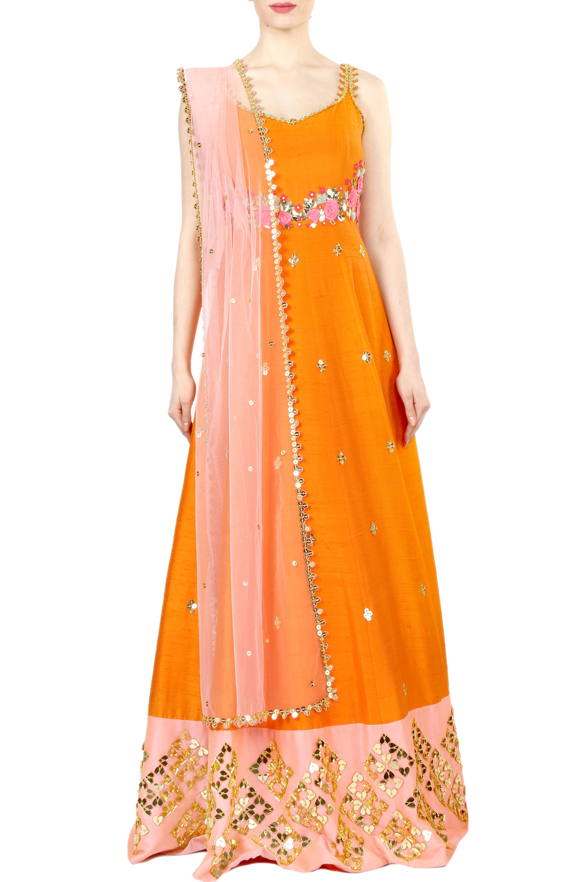 orange anarkali gown